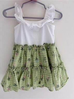 Janie and Jack White and Sage Green Floral Tiered Dress